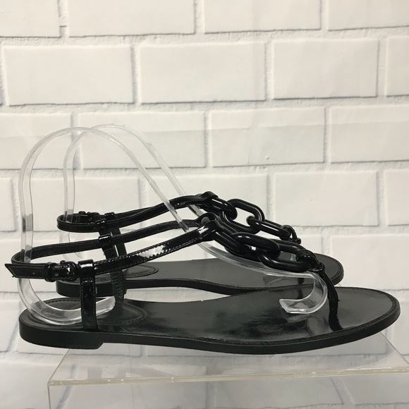 Burberry Shoes - Burberry Patent Leather Chain Link Flat Sandals 39